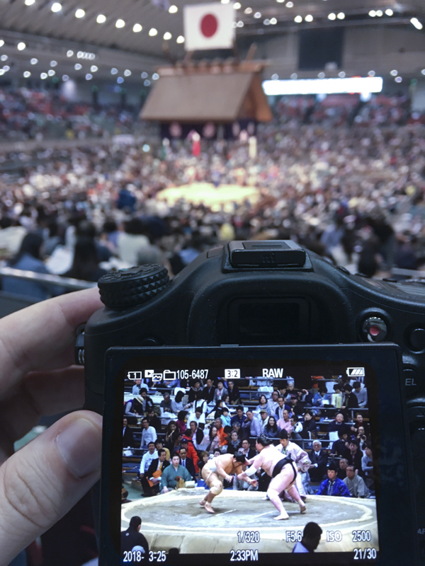 Photographing sumo a major sporting event in Japan
